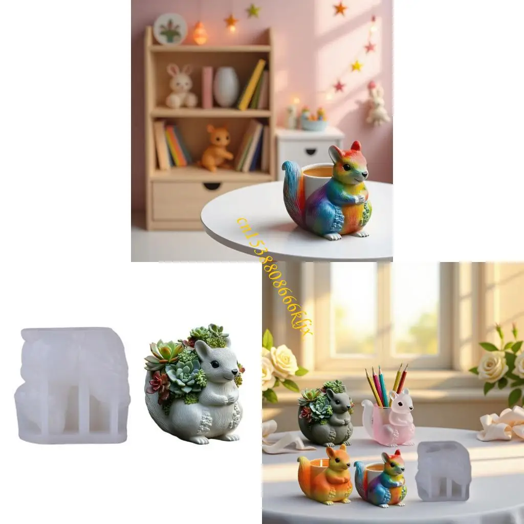 

Flexible Silicone Mould for Crafting Squirrel Planter Decorative Use 066C