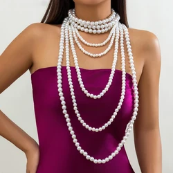 Creative Multilayer Imitation Pearl Long Chain Necklace for Women Elegant Tassel Beads Choker Party Y2K Jewelry Wed Accessories