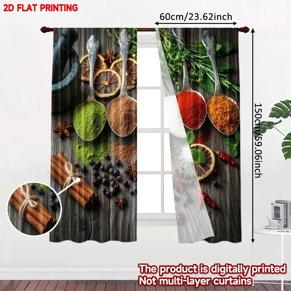 2D flat printing 2pcs Curtain Curtains Colorful Spice Arrangement Digital Printed Polyester Drapes Festive Wall Decor Perfect