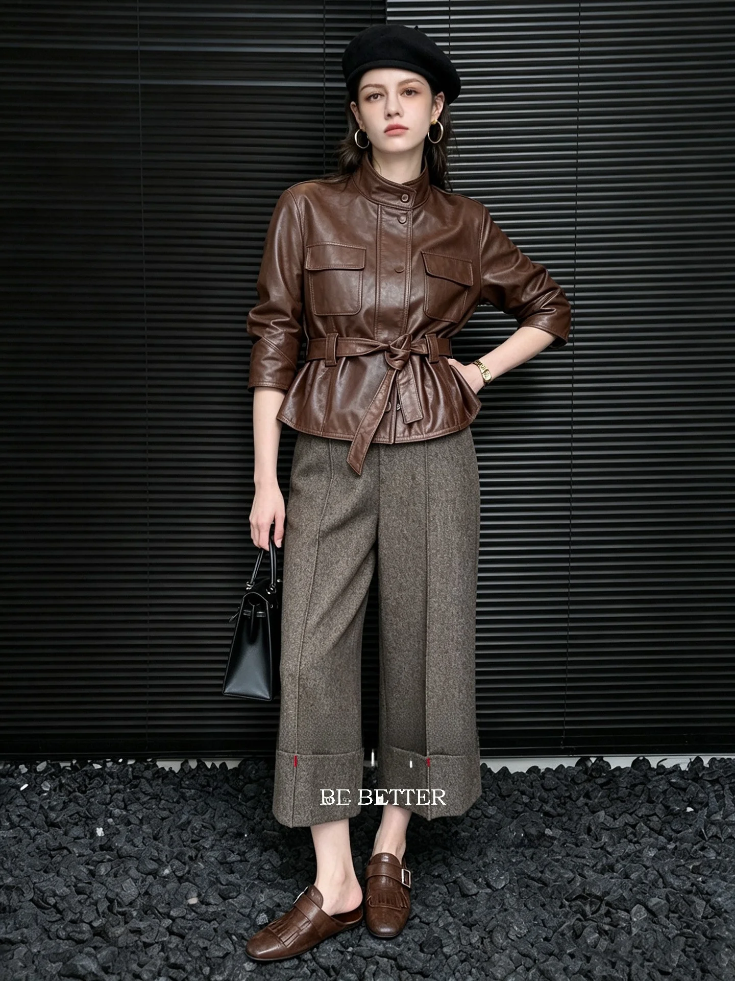 Huaappuw High Waist Wide Leg Thickened Woolen Suit Pants French Style Casual Trousers for Women Autumn Winter New Arrival