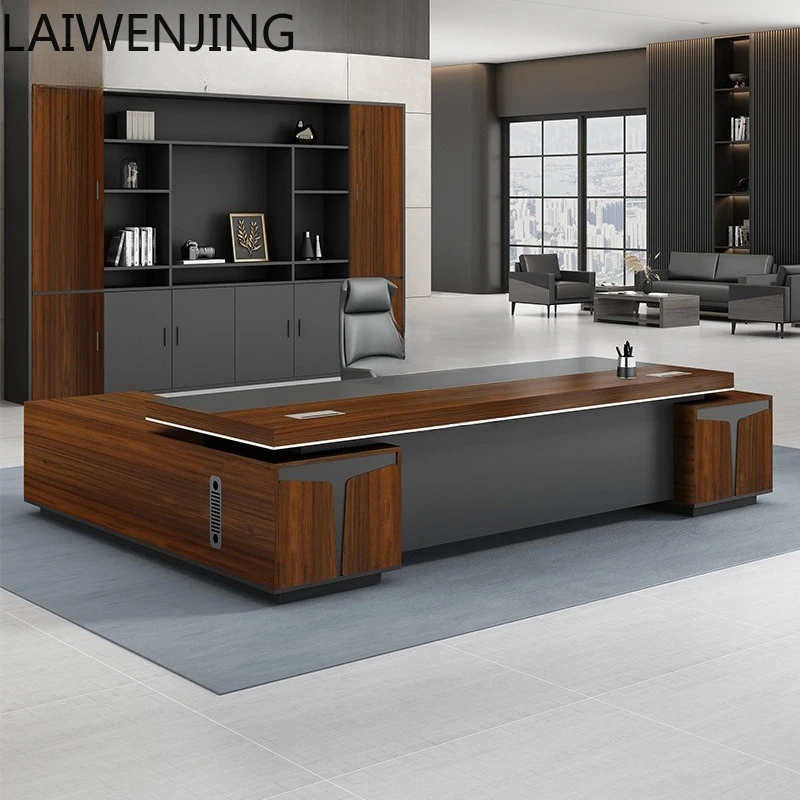 

HLZ double cabinet boss desk light luxury office desk and chair combination simple modern president desk