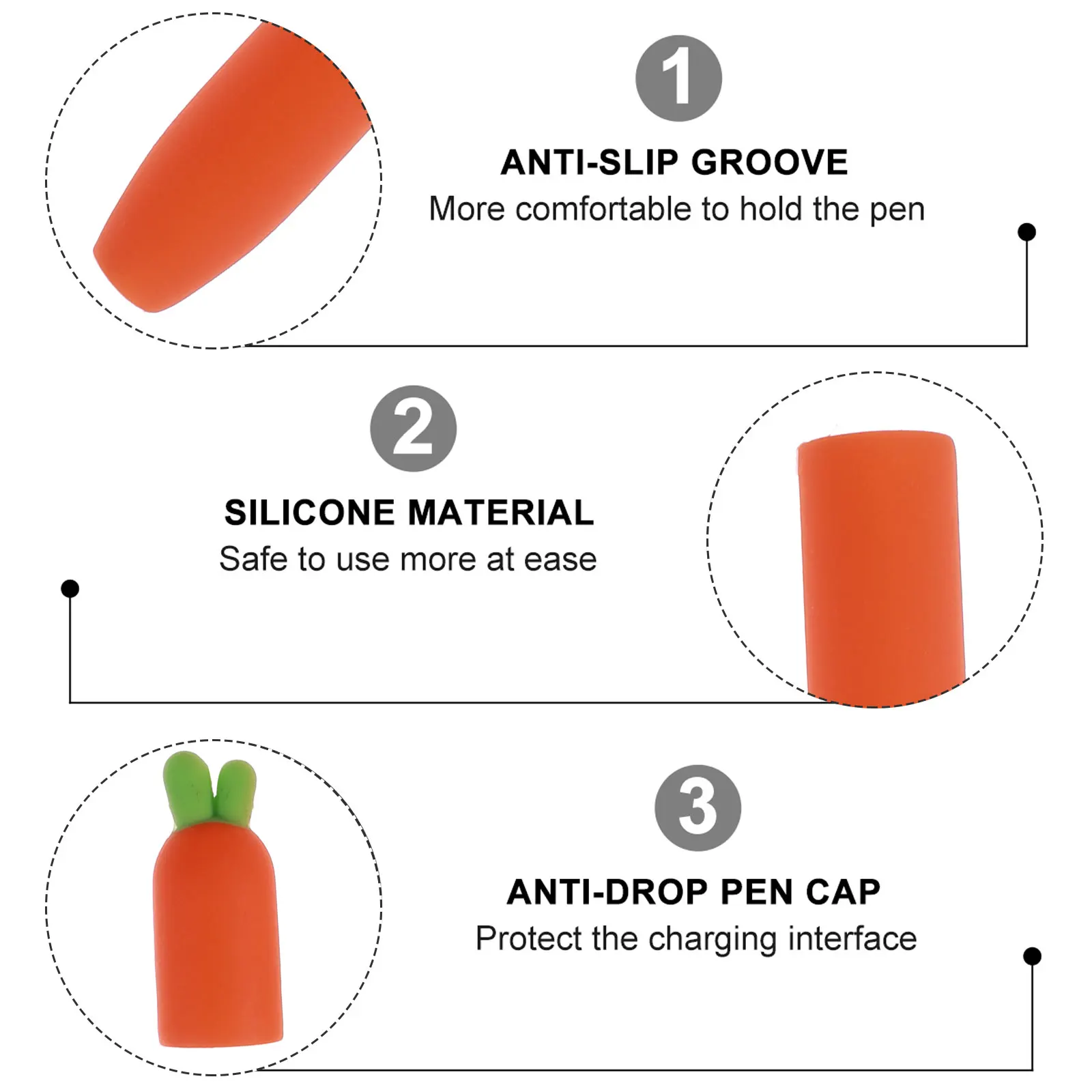 

1 шт., силиконовый чехол для стилуса, нескользящий защитный шикарный карандаш в форме моркови, совместимый карандаш с 2 сенсорными экранами, ручка для хранения мультфильмов