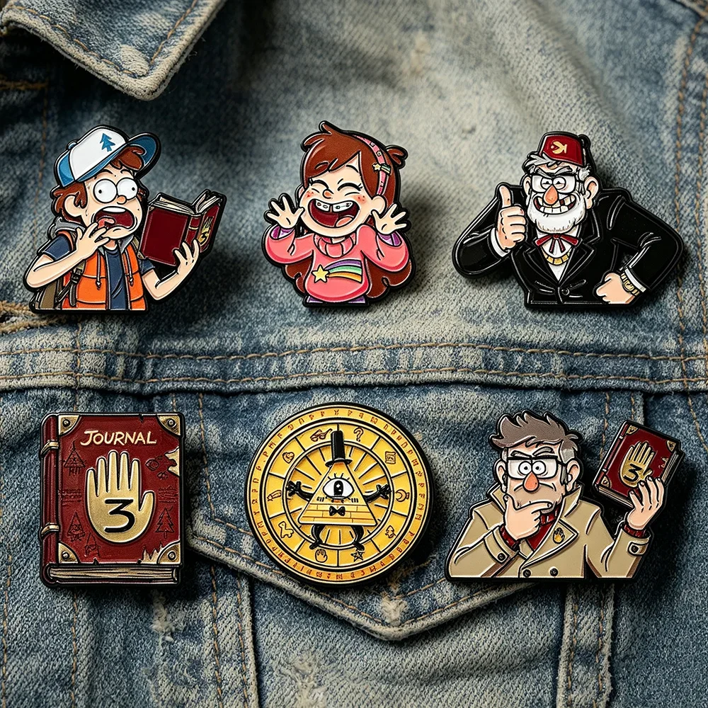 6pcs Cartoon Enamel Pins Set Bill Cipher & Journal Book Designs Metal Brooches for Backpack Clothing Decor Collectible Gift
