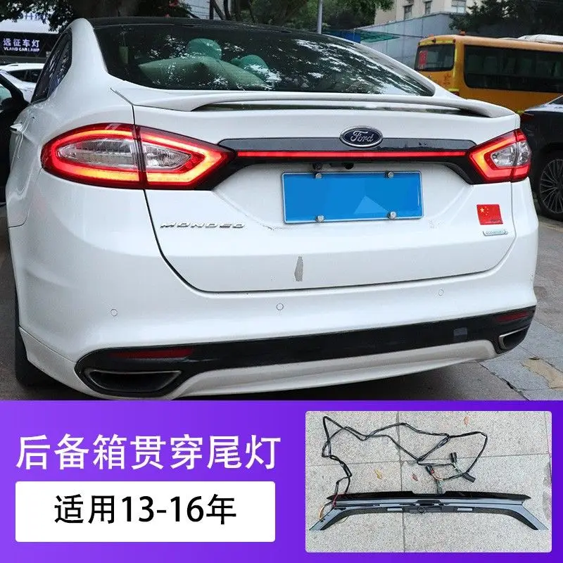 

Для Ford Mondeo 2013 2014 2015-2019 светодиодные сквозные задние фонари, задние фонари багажника, плавный тормоз, указатель поворота, автомобильная лампа, полоса
