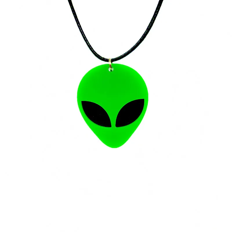 unique Acrylic Alien necklace Cute Funny Cartoon Green Space Head alien pendant necklace Resin alien mask Statement choker