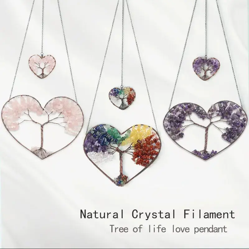 Dreamcatcher Double Heart Tree of Life Hanging Ornament Chakra Feng Shui Gemstones Spiritual Meditation Garden Home Decoration