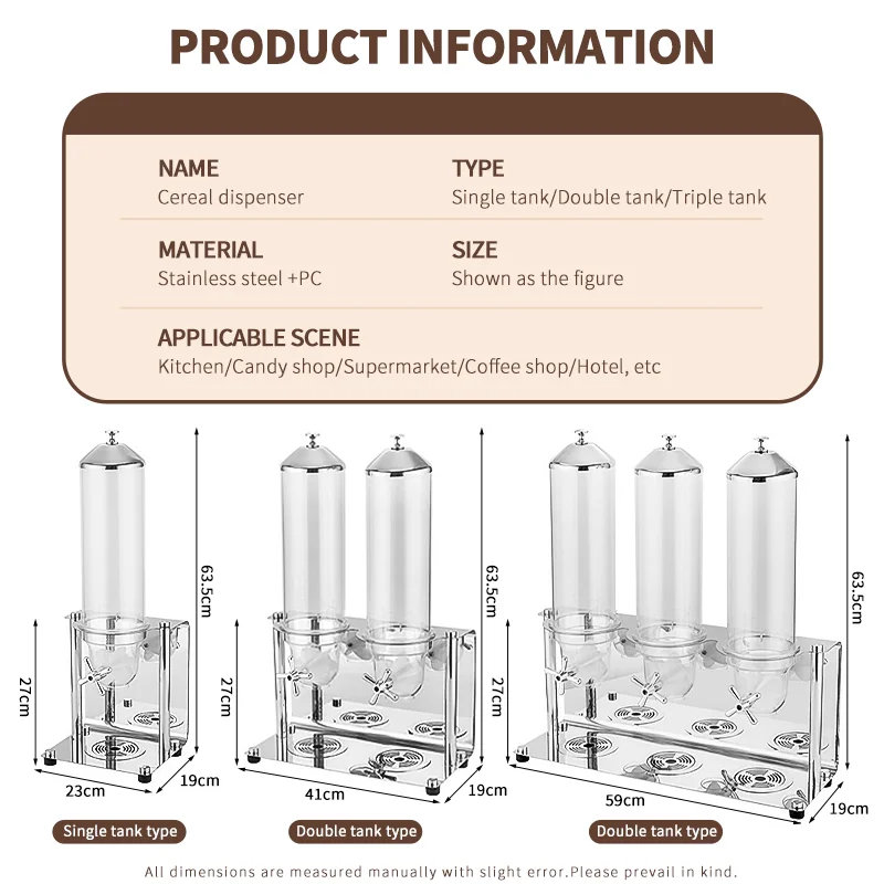 Gold-plated stainless steel double-triple grain dispenser for rice dispenser storage, kitchen dry food countertop stor