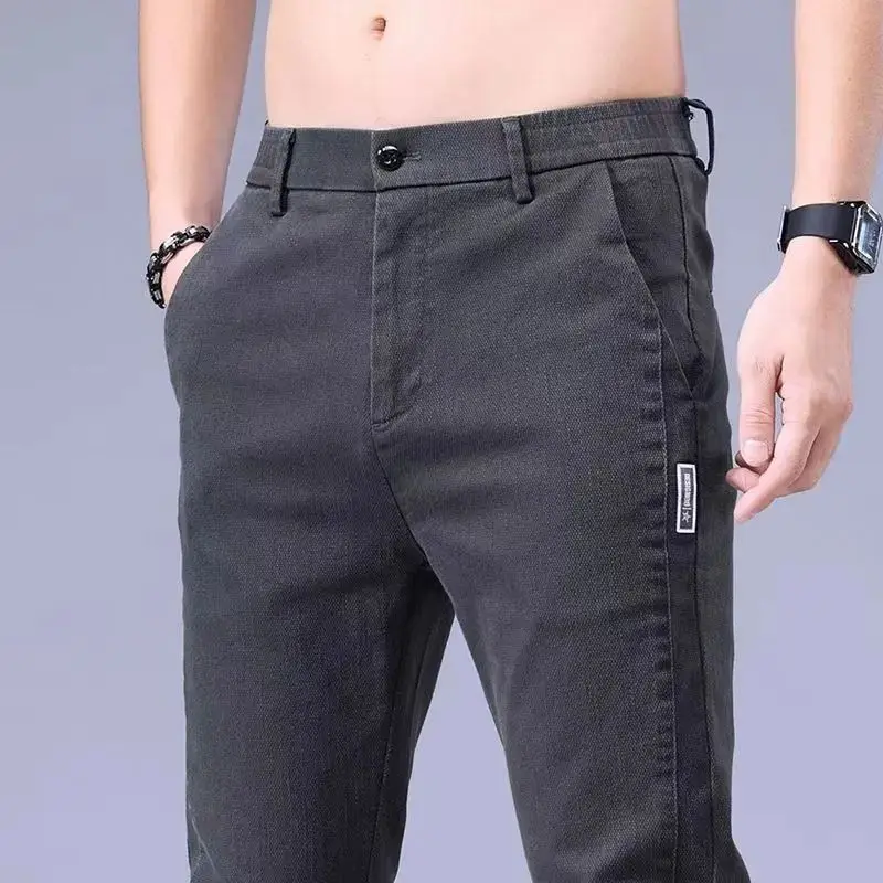 جديد 2025 الصيف رقيقة جديدة سراويل تقليدية الرجال سليم مستقيم جديد مطاطا الأعمال تمتد العمل التكتيكي طويل بنطال رياضي رجل