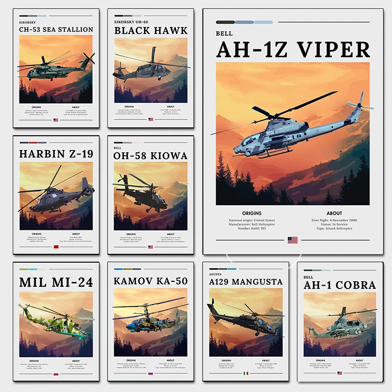 Famous Helicopter Posters Iconic Military Aircraft Reconnaissance Prints Canvas Painting Wall Art Picture Home Living Room Decor
