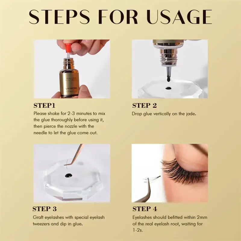 กาวต่อขนตา UNIMORE 5 ชิ้น สีดำ แห้งเร็วพิเศษ 0.5 วินาที ติดทนนาน กันน้ำ สำหรับมืออาชีพ ใช้ในร้านเสริมสวย