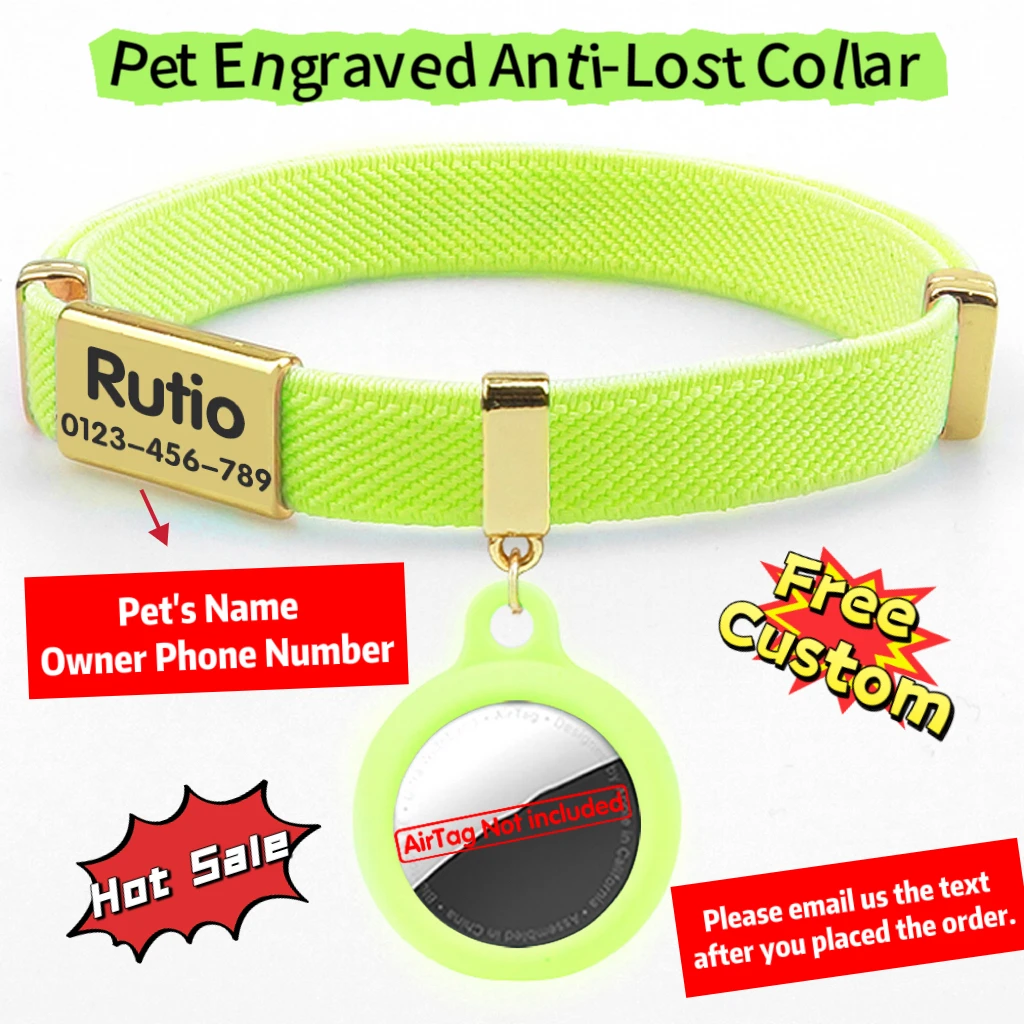 Fashion AirTag Cat Collar with Bell and AirTag Holder Customized Name Tag Cute Elastic GPS Tracker Dog Kitten Collar for Puppies view 2