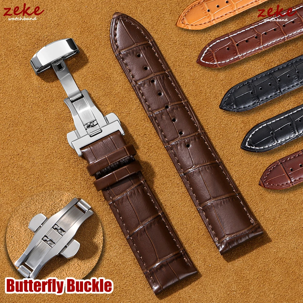 Soft Cow Leather Watchbands with Butterfly Clasp Strap 12/13/14/15/16/17/18/19/20/21/22/23/24mm Replacement Wrist Watch Band
