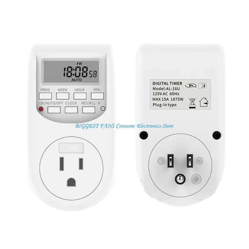 Programmable Power Timer Outlet for Home Appliances Energy Saving 7 Day Timer Function 125V 15A Voltages Support