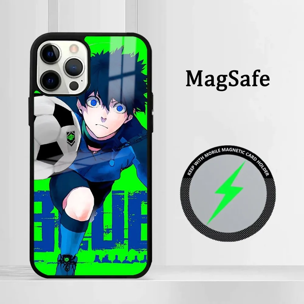 B-Blue L-Lock Anime Phone Case For iPhone 16 15 14 13 12 11 Pro Max Plus Mini Magsafe Mirror Wireless Magnetic Cover