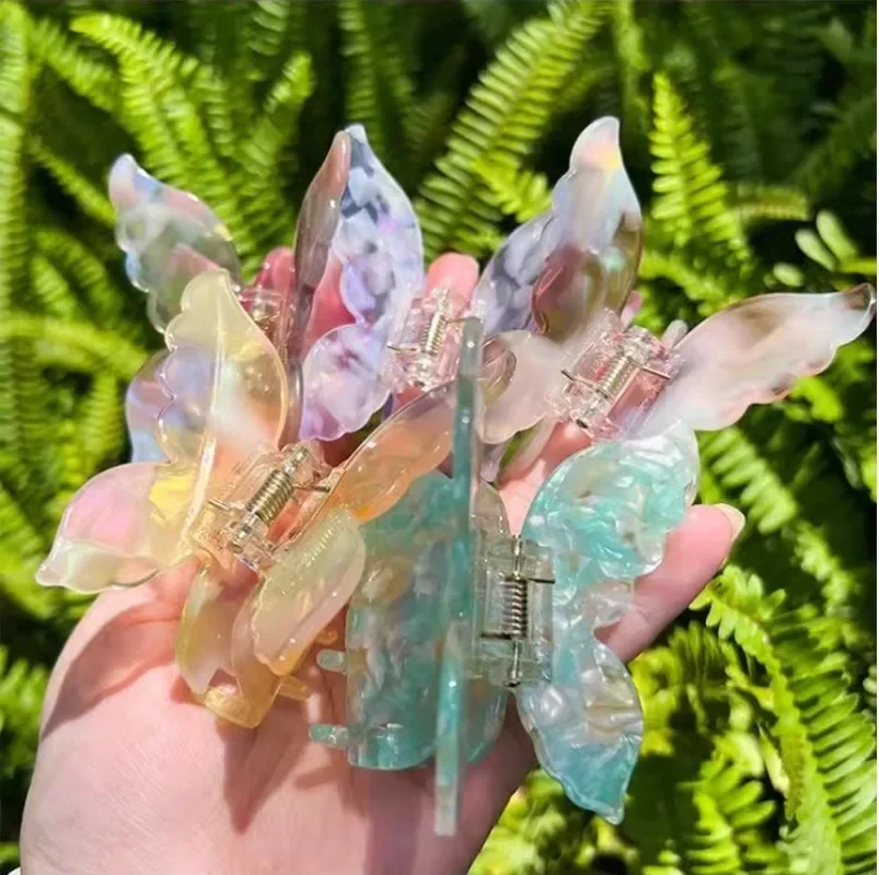 French Retro Fairy Butterfly Hair Claw Clips Acetate Summer Princess Colorful Crab Hair Clip for Woman Hairpin Hair Accessories