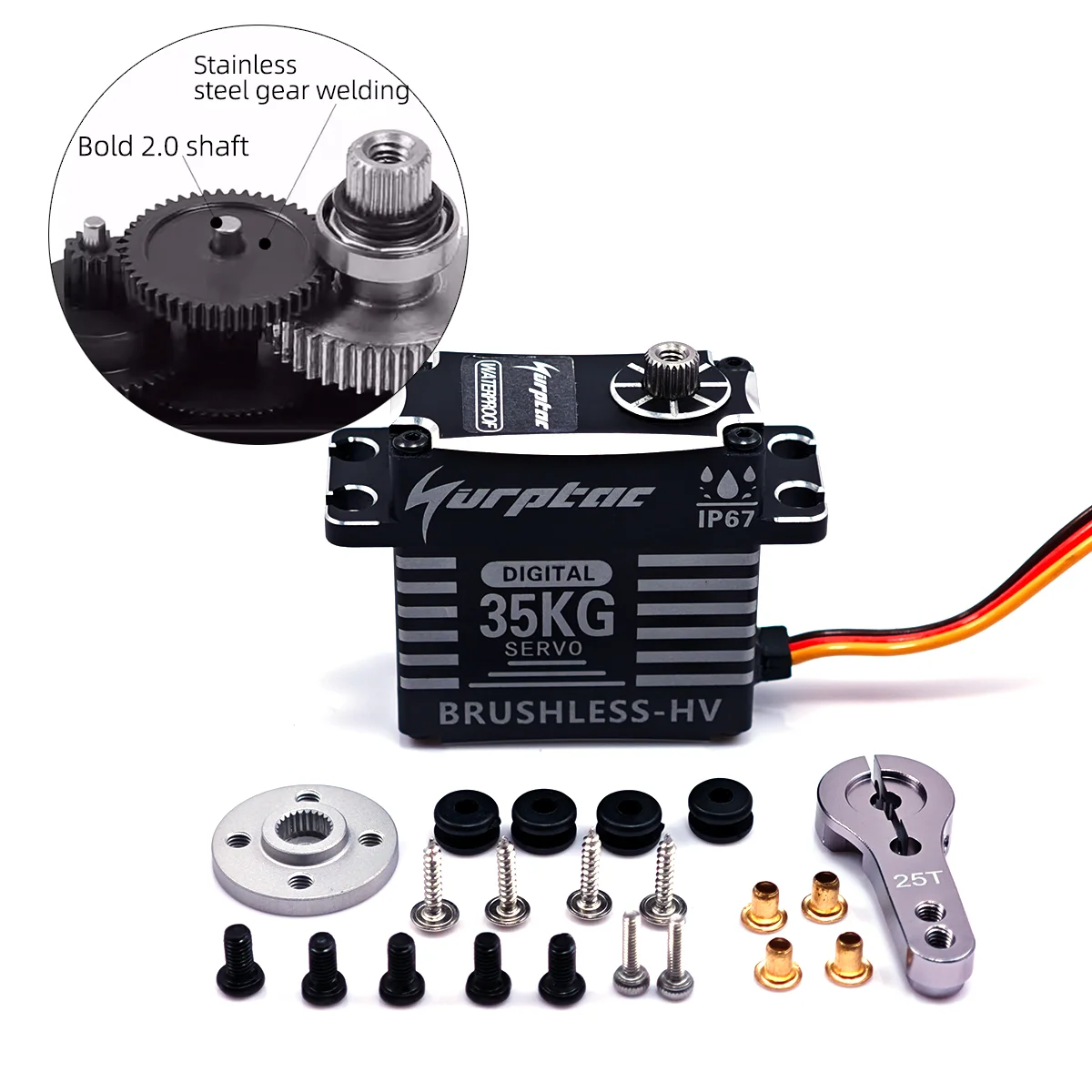 Servo impermeable de 35kg IP67 180/270/360 Sensor magnético Servo Digital sin escobillas de alto Torque engranaje totalmente metálico para coches 1/8 1/10 RC