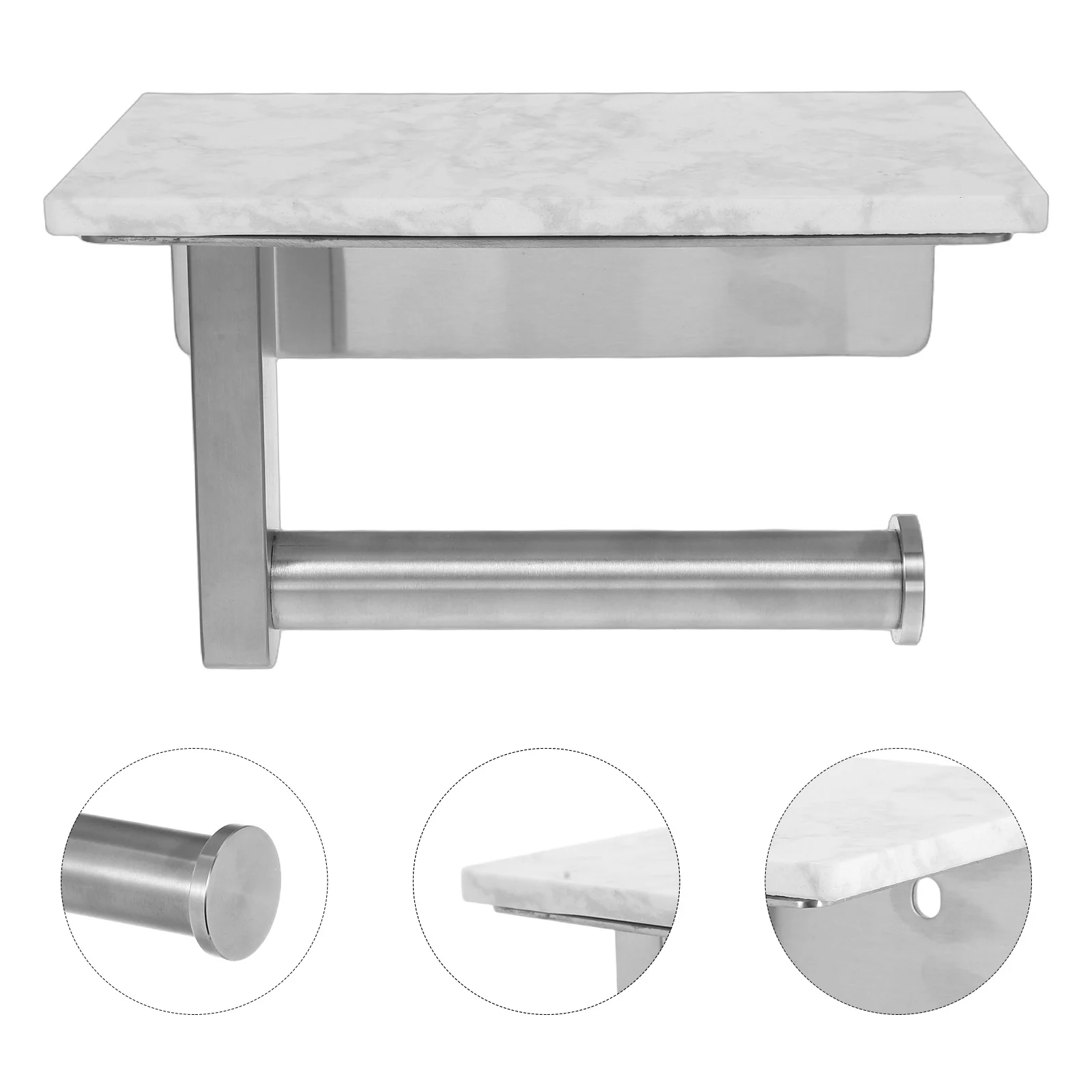 

Toilet Paper Holder Wall Mount Marble Shelf Stainless Steel Modern Bathroom Tissue Holder Storage Rack Toilet Roll