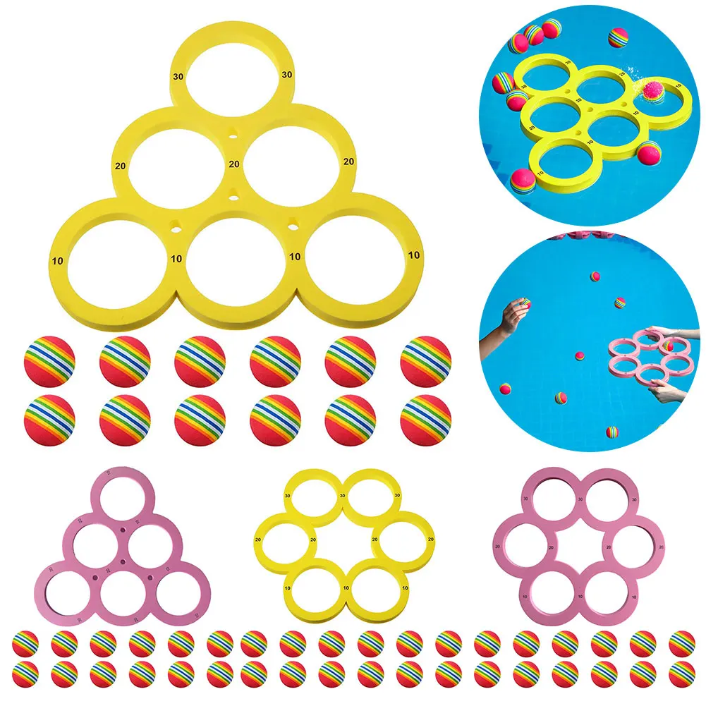

Pool Toys Games Set with 12 Rainbow Balls Floating Toy Ring Floating Pool Game Toy for Kids Adults Swimming Pool Water Game