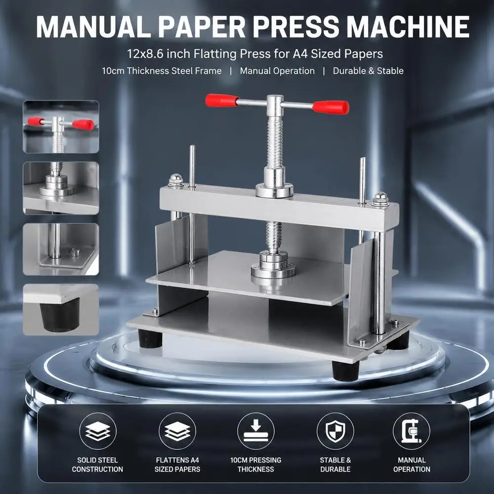 Presse à relier manuelle 370 x 220 x 330 cm, cadre en acier épaissi, déflecteurs trois côtés, zone de travail pour papier A4, idéale pour le bureau