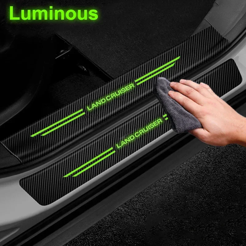 Luminous Carbon Fiber Sticker Car Threshold Protective Bumper Film for Land Cruiser Anti Scratch Waterproof Black Decals