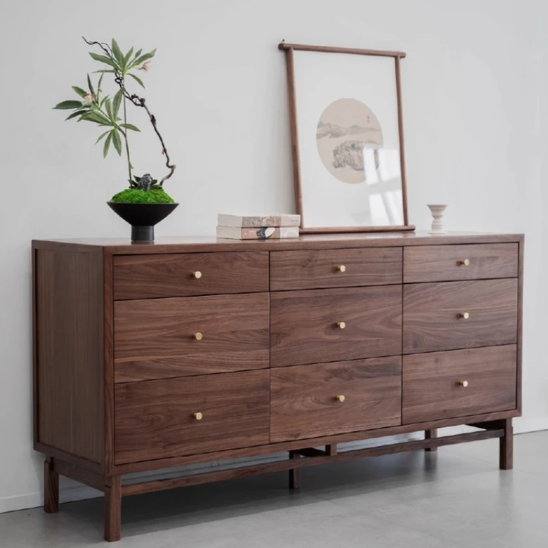 

LH New Chinese Black Walnut Solid Wood Living Room Bedroom Storage Wall Storage Cabinet