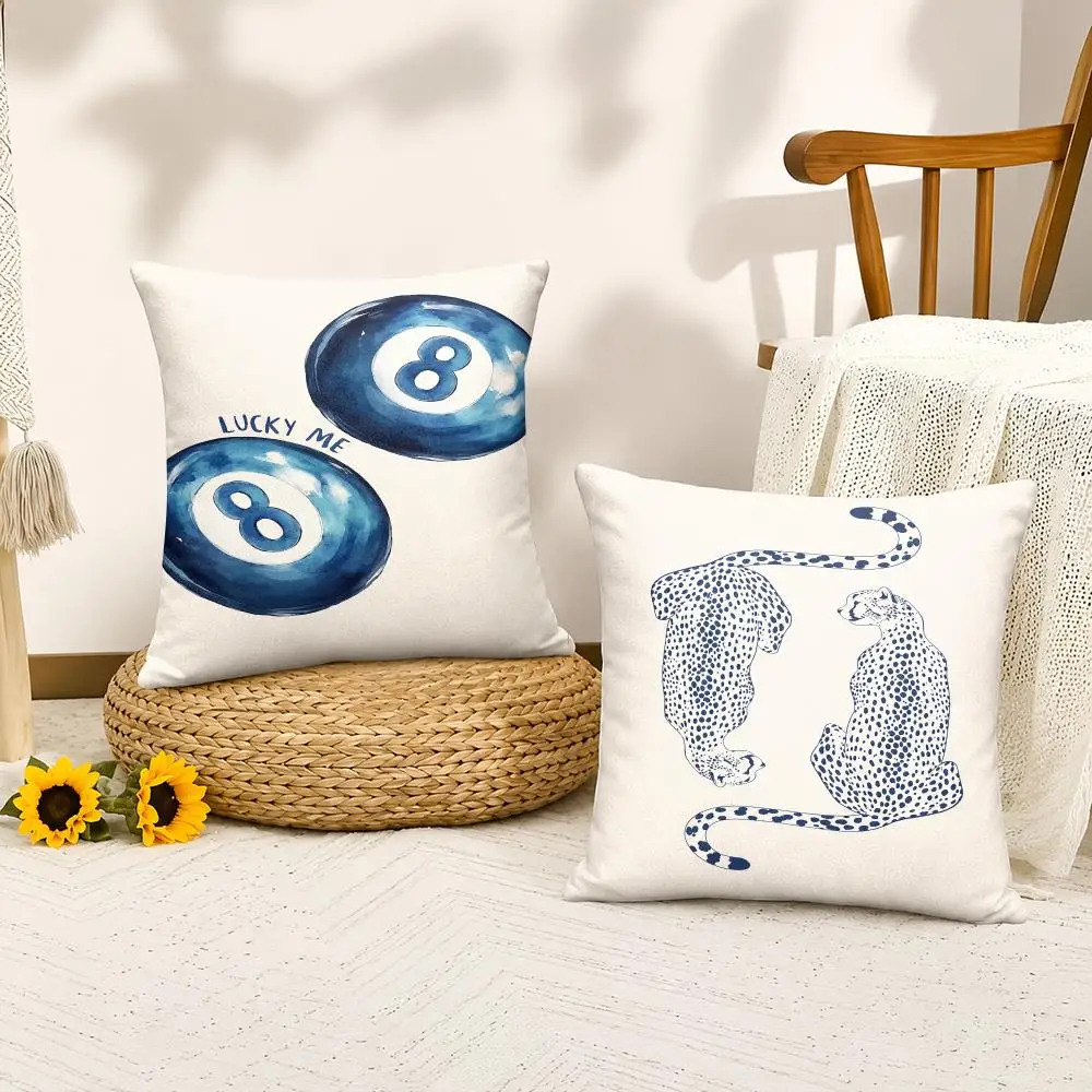 Blue Spotted Kiss Mark Lucky 8 Ball Cushion Cover Silky Short Plush Invisible Zipper Dustproof Sofa Pillow Case For Home Decor