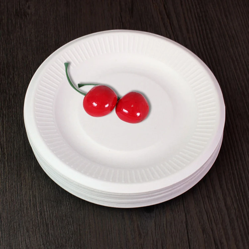 

50pcs Disposable Paper Plates 7 Inch Round Eco-Friendly Food Safe For Dessert Cake Party Wedding Picnic Catering Tableware