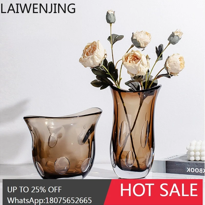 MJY Amber Bubble Glass Vase Ornament for Entryway Dining Table High-End Flower Arrangement
