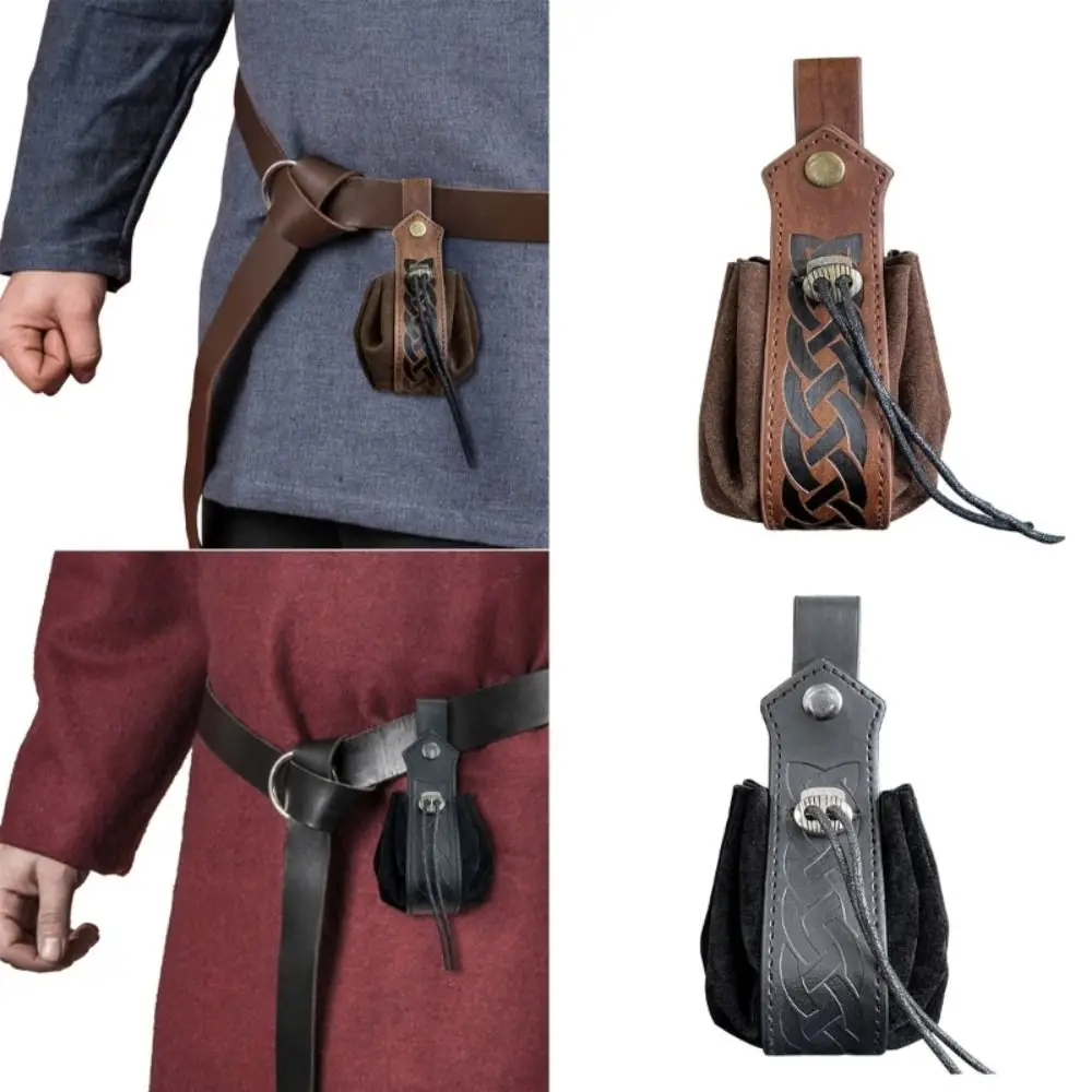 Faux Leather Medieval Belt Bag PU Vintage Nordic Portable Coin Purse Drawstring Exquisite Workmanship Drawstring Pouch