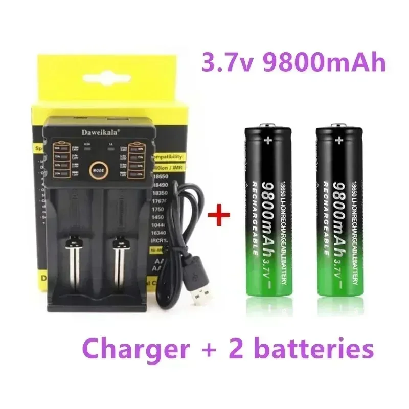 2026 New18650 Battery High Quality 9800mAh 3.7V 18650 Li-ion batteries Rechargeable Battery For Flashlight Torch +Charger