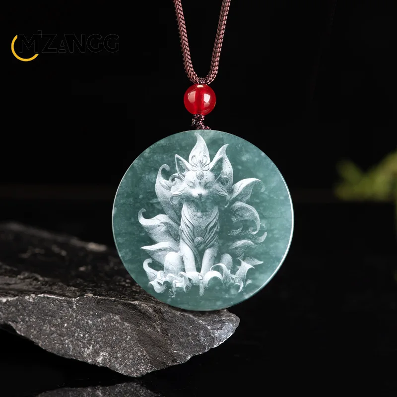 Natural Jadeite Blue Water Shadow Carving Guanyin Buddha Dragon Ice Pendant  Exquisite Luxury Men's and Women's Necklace Mascot