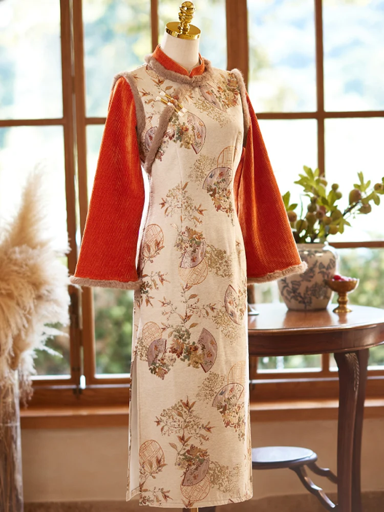 

Осенне-зимняя теплая куртка с длинными рукавами, на флисовой подкладке, с вышивкой, в винтажном улучшенном китайском национальном стиле.