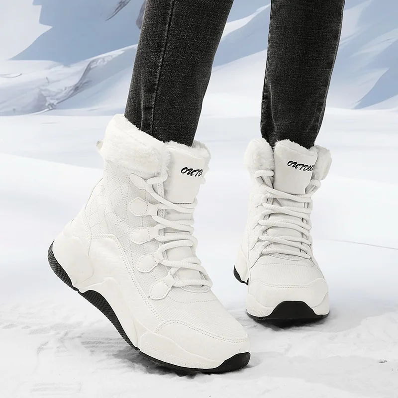 Women's Outdoors Winter High-Top Snow Boots Warm Cotton Shoes Non-Slip Fashionable Thick-Soled Short-Tube Fleece Cotton Boots