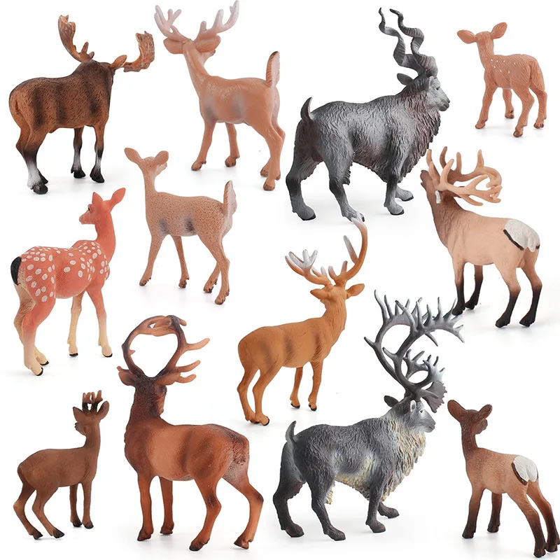 Hot Forest Wild Animals Toys Simulation Solid Sika Deer Reindeer Creative Children's Cognition Multiple Deer Animal Ornaments