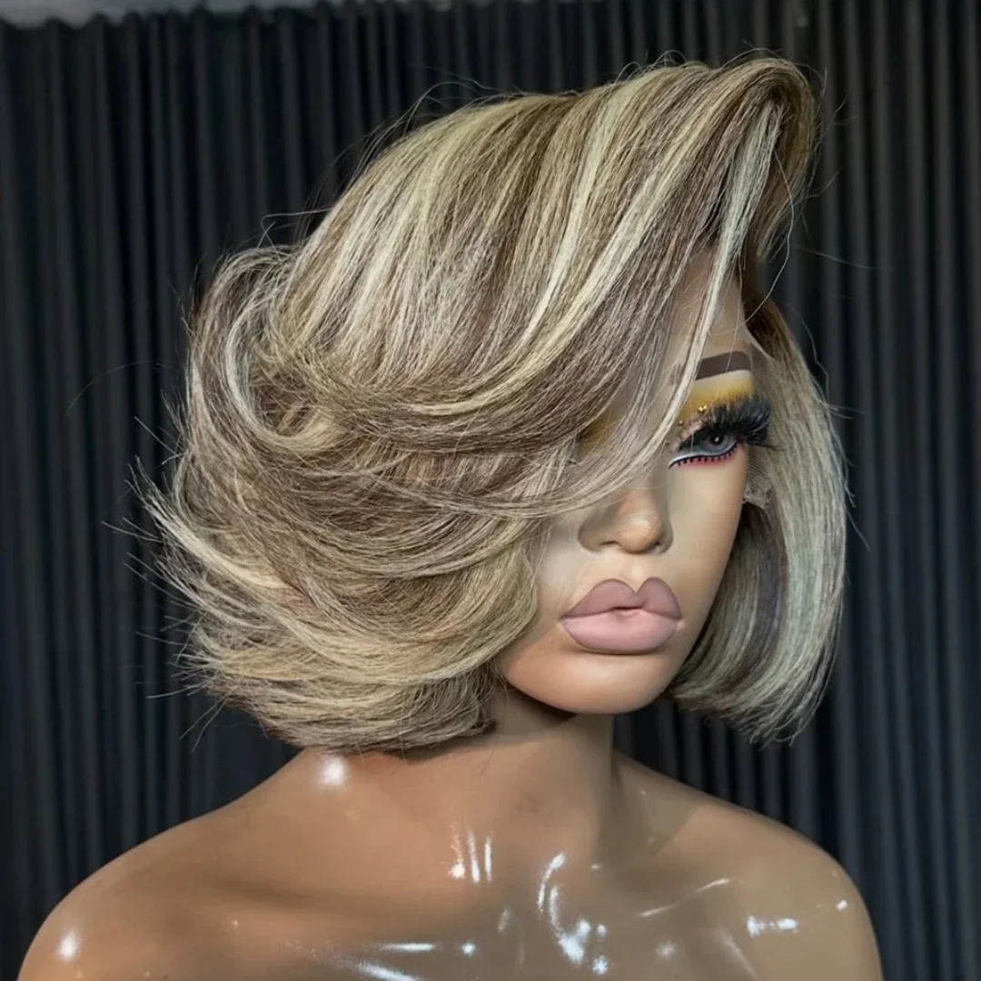 Highlight Blonde Soft Glueless Fashion Natural 18inch Wave 180 Density HD lace front wig for women Heat Resistant Preplucked