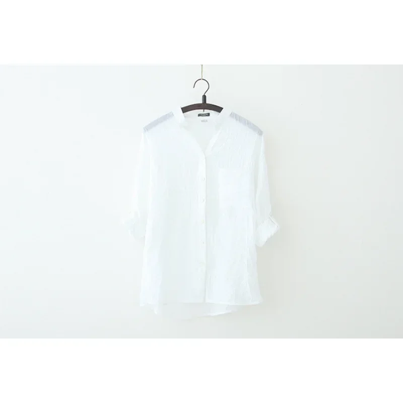 Elegant Feminine Shirts Cotton Linen Large Size Blouses Fashion Woman Vintage Blouses 2023 Summer Korean Style Clothes