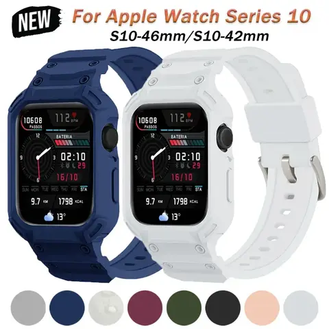 Apple Watch Series 10 46mm 42mm IWatch Series 10 개조 스트랩 스포츠 보호 교체 손목 밴드 스트랩 케이스 원피스