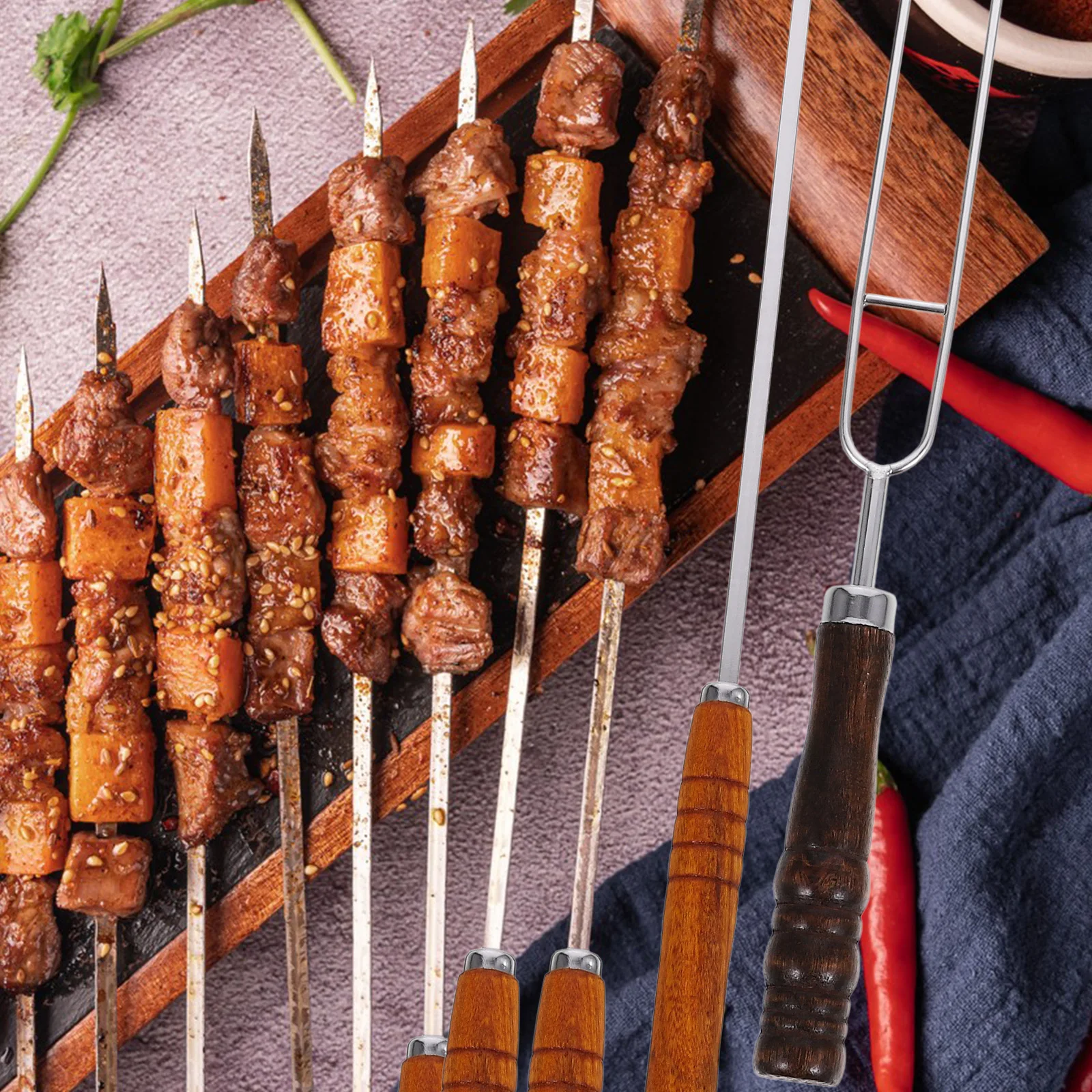

BBQ Needle Set Barbecue Skewer Grill Metal Stainless Steel Reusable Long H Kabob Forks for Meat Vegetables Grilling Parties