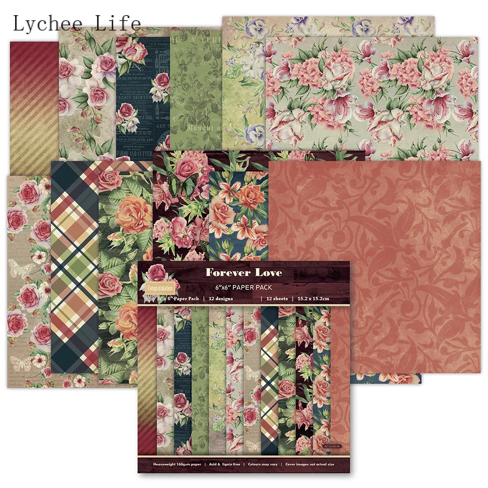 Lychee Life 12Sheets Flower Sea Printed Scrapbooking Background Paper Pads Vintage Junk Journal Paper Packs Art Handmade Crafts