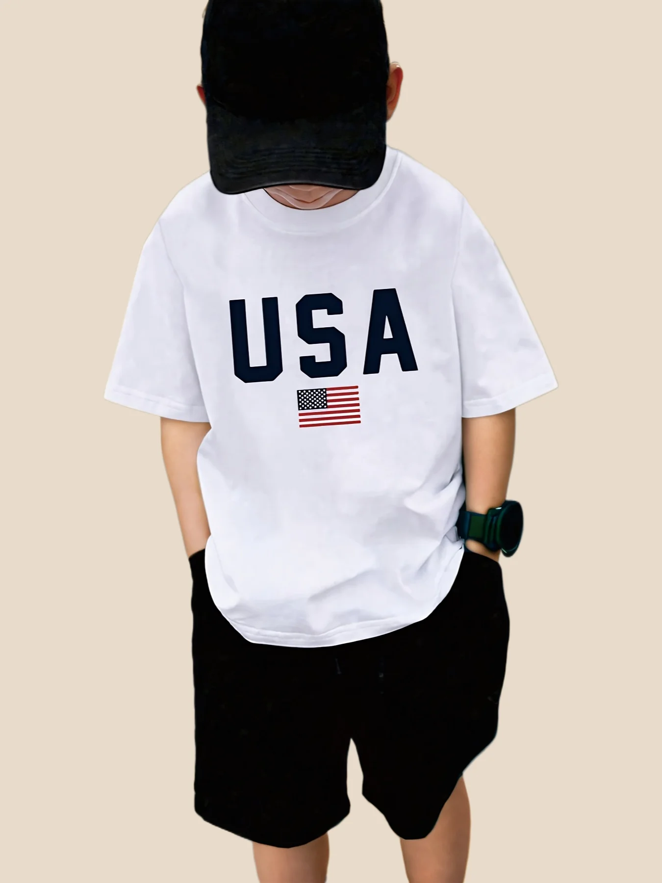 Vintage USA US Flag Graphic T Shirt Boys Girls Independence Day Short Sleeve Tee Family Matching Kids Casual Cotton Tops