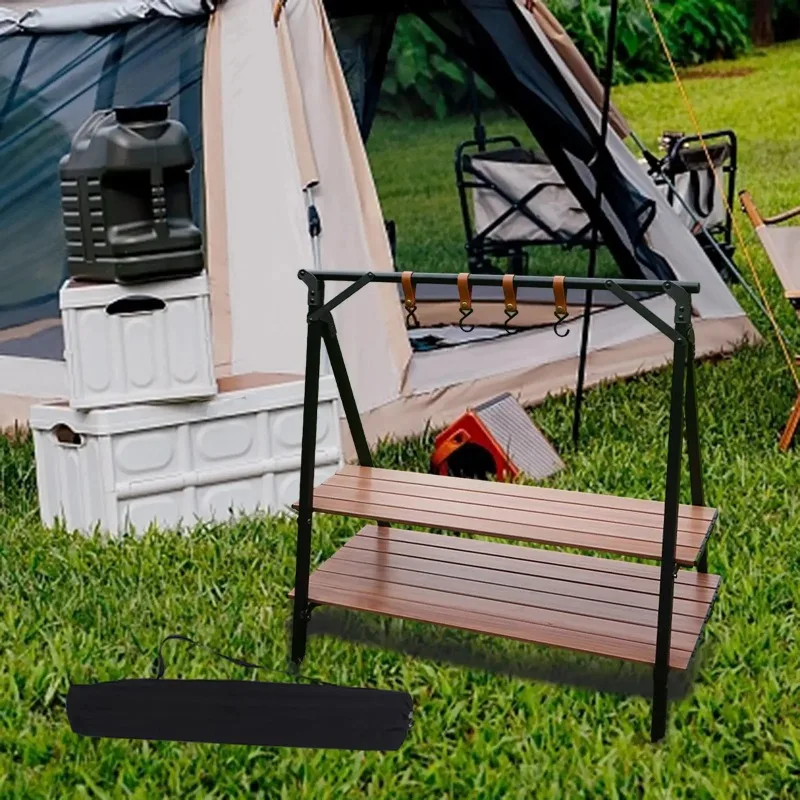 Double Layer Aluminum Alloy Triangle Storage Rack - Sturdy Versatile Organizer Stand for Camping Gardening Parties