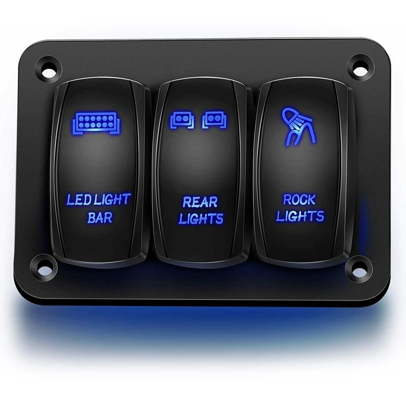 3 Gang Toggle Blue LED Light Rocker Switch Panel for Car Marine Boat Waterproof 12V