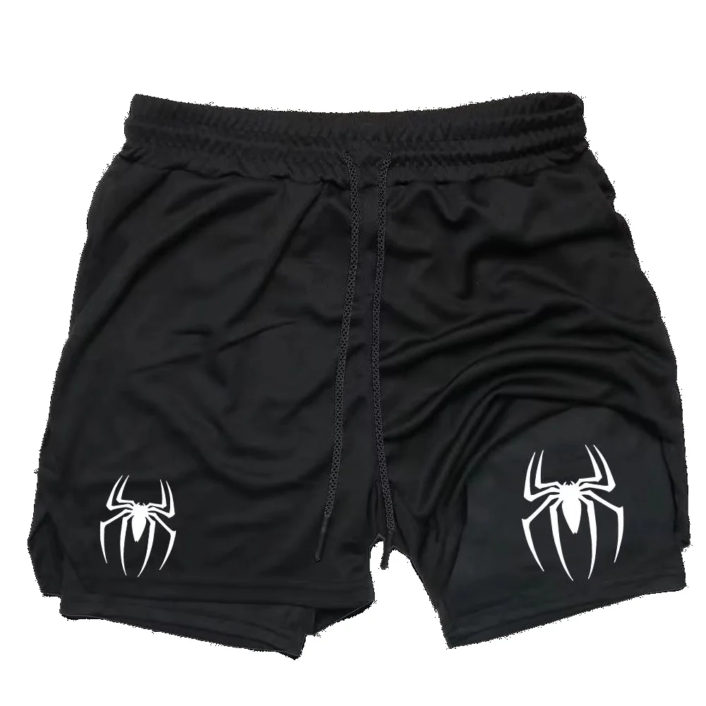 

Спортивные шорты с принтом паука, мужская спортивная одежда, двухслойные шорты для бега 2 в 1, пляжные шорты, летние шорты для тренировок в тренажерном зале, фитнеса, 921