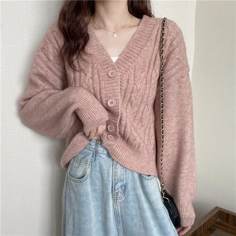 

Coat Winter Sweater Women Korean Autumn Knitted Clothing Crop Top Knitwear Thick 2022 Cardigans Cardigan Feminino Vintage Solid