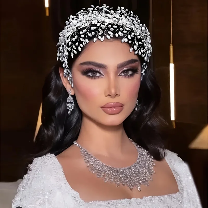 

Luxury Crystal Pearl Headband Hairband Rhinestone Tiara For Women Bride Bridal Wedding Hair Accessories Jewelry Headband Tiara