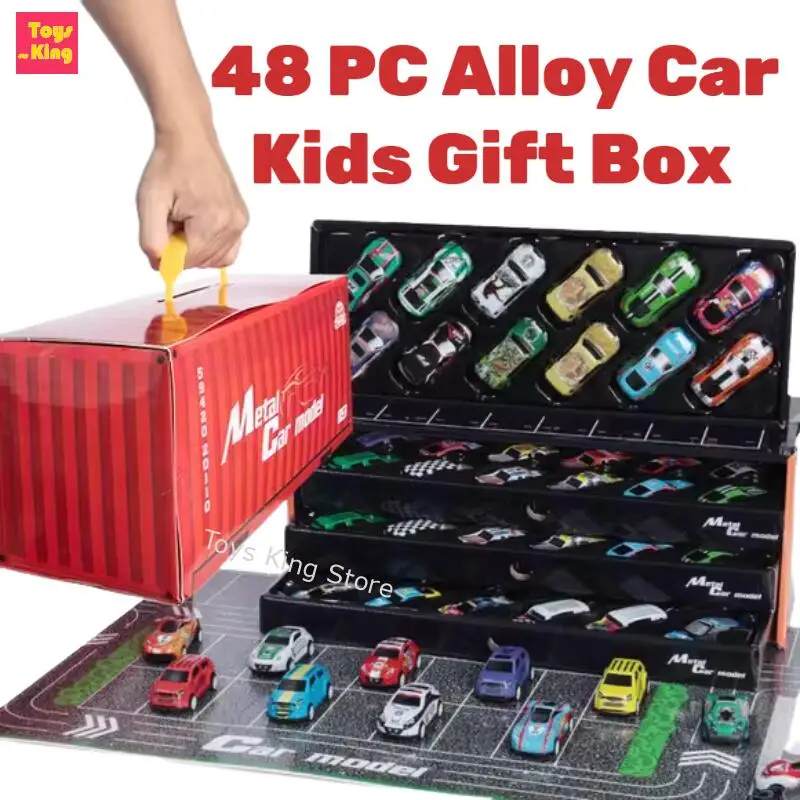 48PC Mini Racing Sports Car Model Box Set Alloy Inertia Kids Toys Pull Back Rebound Multiple Simulation Vehicle Container Gift