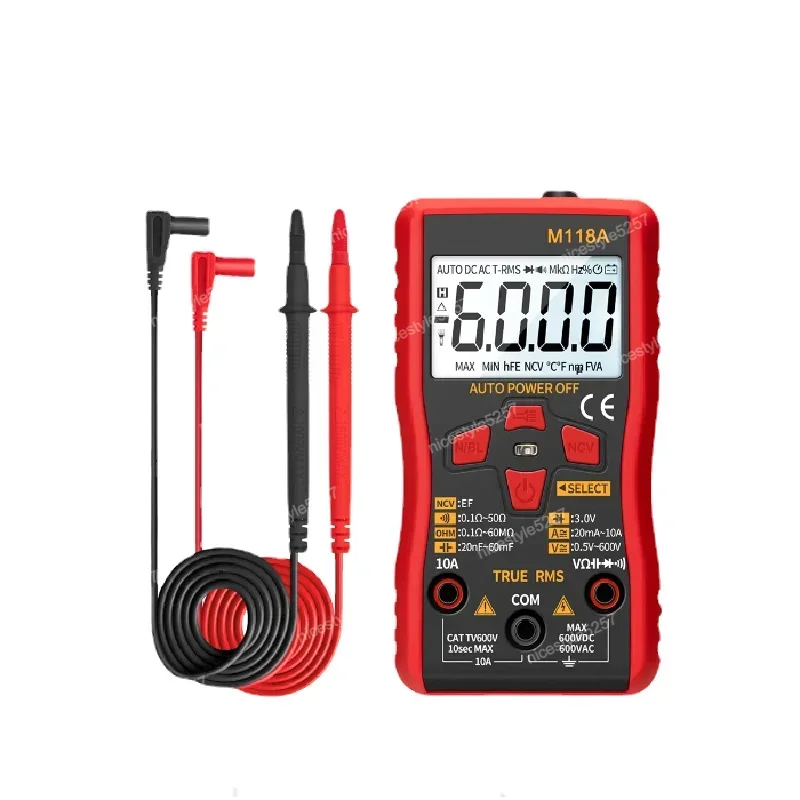 M118A Digital Mini Multimeter Tester Automatic Multimeter True RMS Transmissionwith NCV Data Keeping 6000 Counting Flashlight