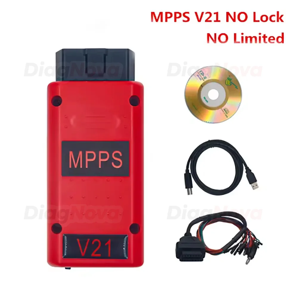 New Red MPPS V21 ECU Chip Tuning Tool MAIN TRICORE OBD2 With Breakout Cable Programming Tool Support Read Write and Checksum