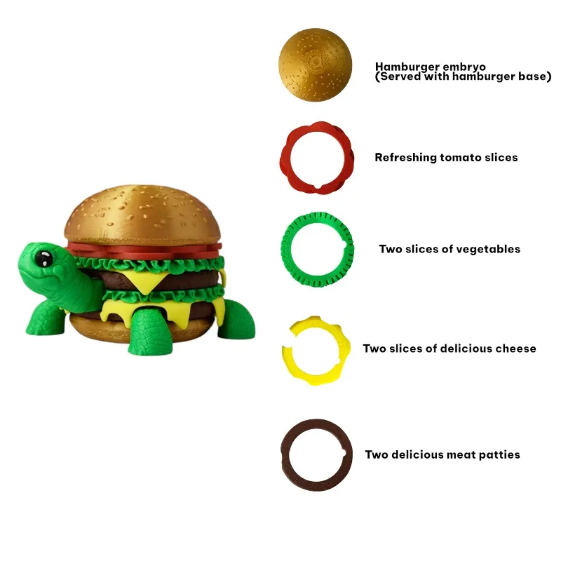 3D 프린팅 창의적인 햄버거 거북이 장난감 분리형 통합 관절 가동 장난감 데스크탑 장식품 등반 애완동물 장난감