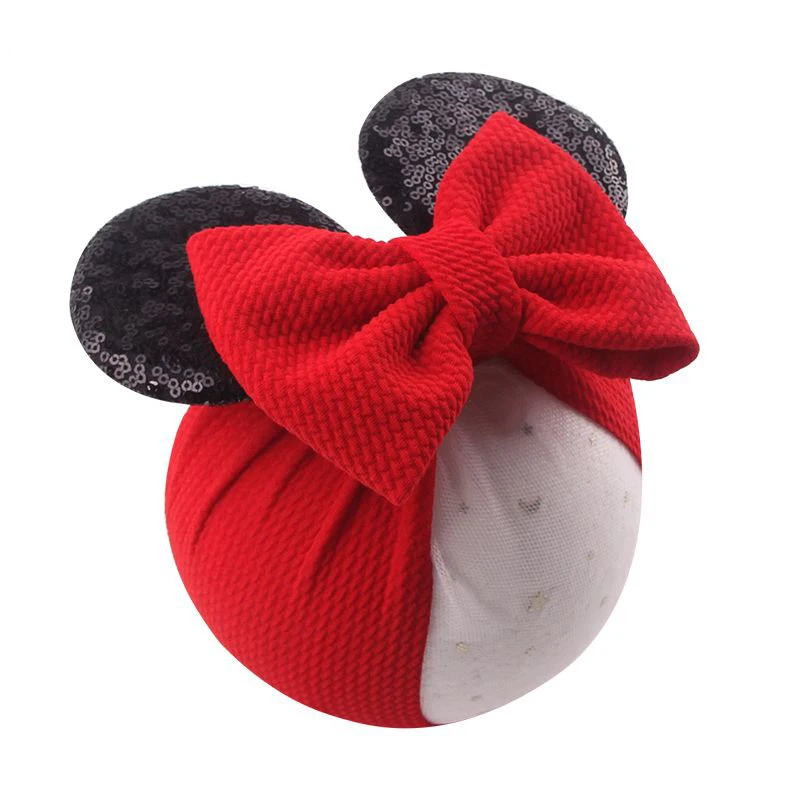 2024 Disney Mouse Ears Headwrap For Baby Christmas Turban Girls Glitter Sequins Bow Headband Kids  Festival DIY Hair Accessories